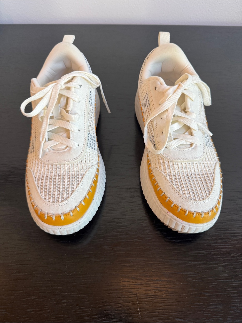 Ladies Dream Pairs White and Mustard Yellow Knit Platform Sneakers - Picture 2 of 5